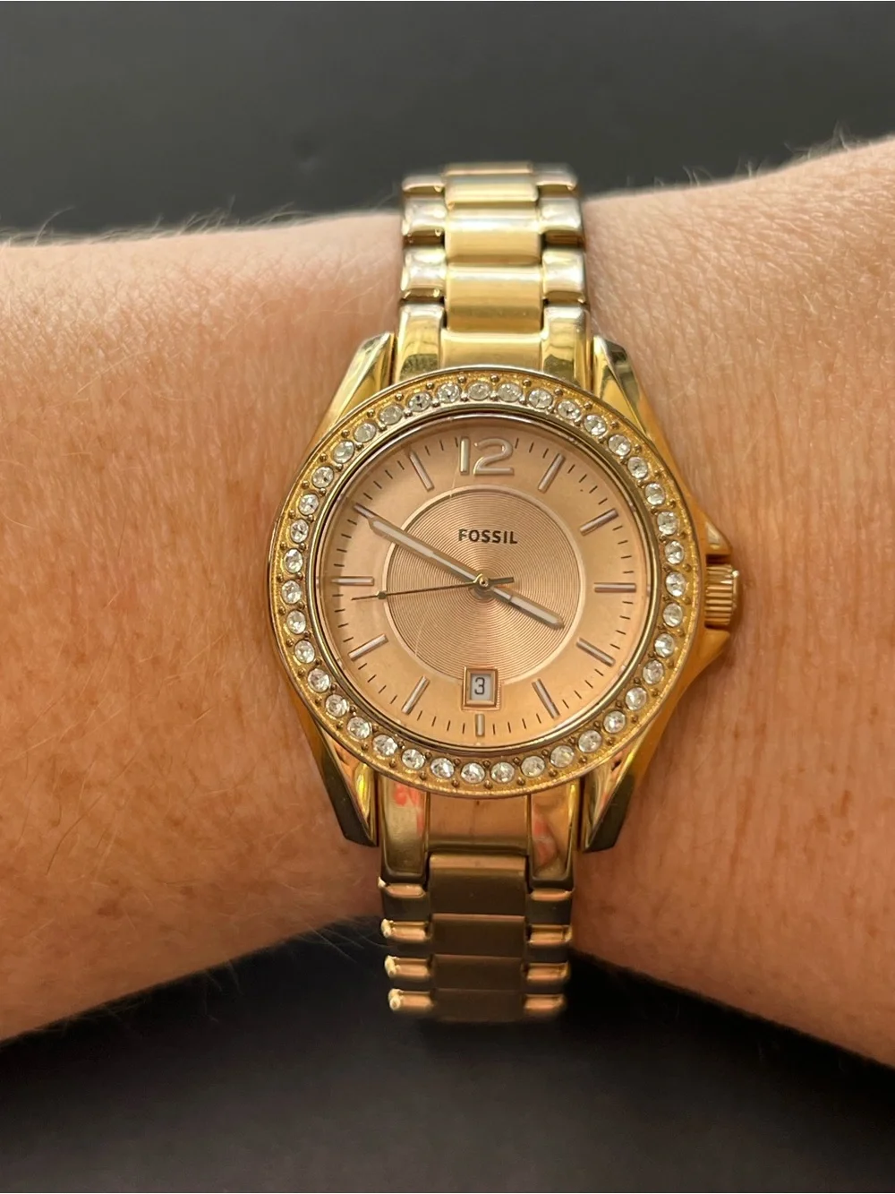 Fossil Gold-Tone Crystal Bezel Bracelet Watch